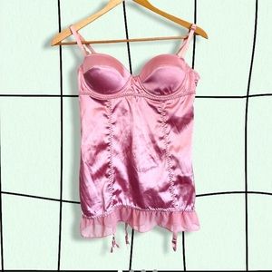 Vintage Victoria’s Secret Sexy Little Things Pink Silk Bustier w garter straps